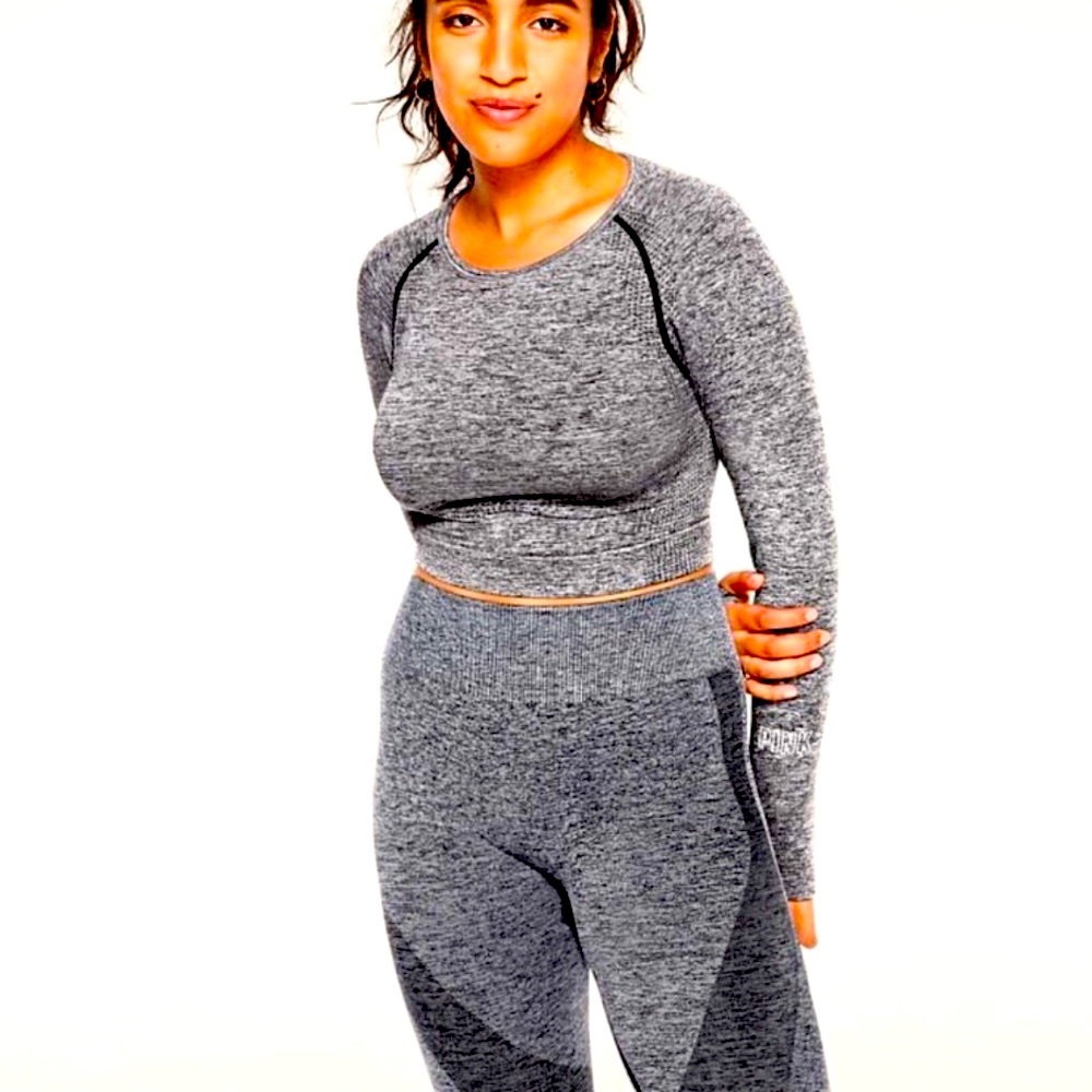 NWOT PINK VS Seamless Cropped Workout Crew Long sleeve black gray marled